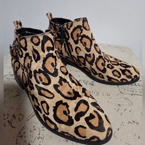 Blondo Tami Leopard Ankle Boots Black/Tan Waterproof Size: 7.5